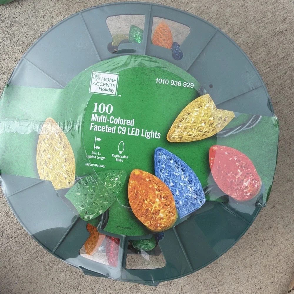 Home Accents 100 Multicolored Faceted LED C9 Christmas Lights Outdoor New